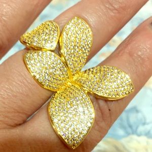 Crystal ring in yellow gold color setting